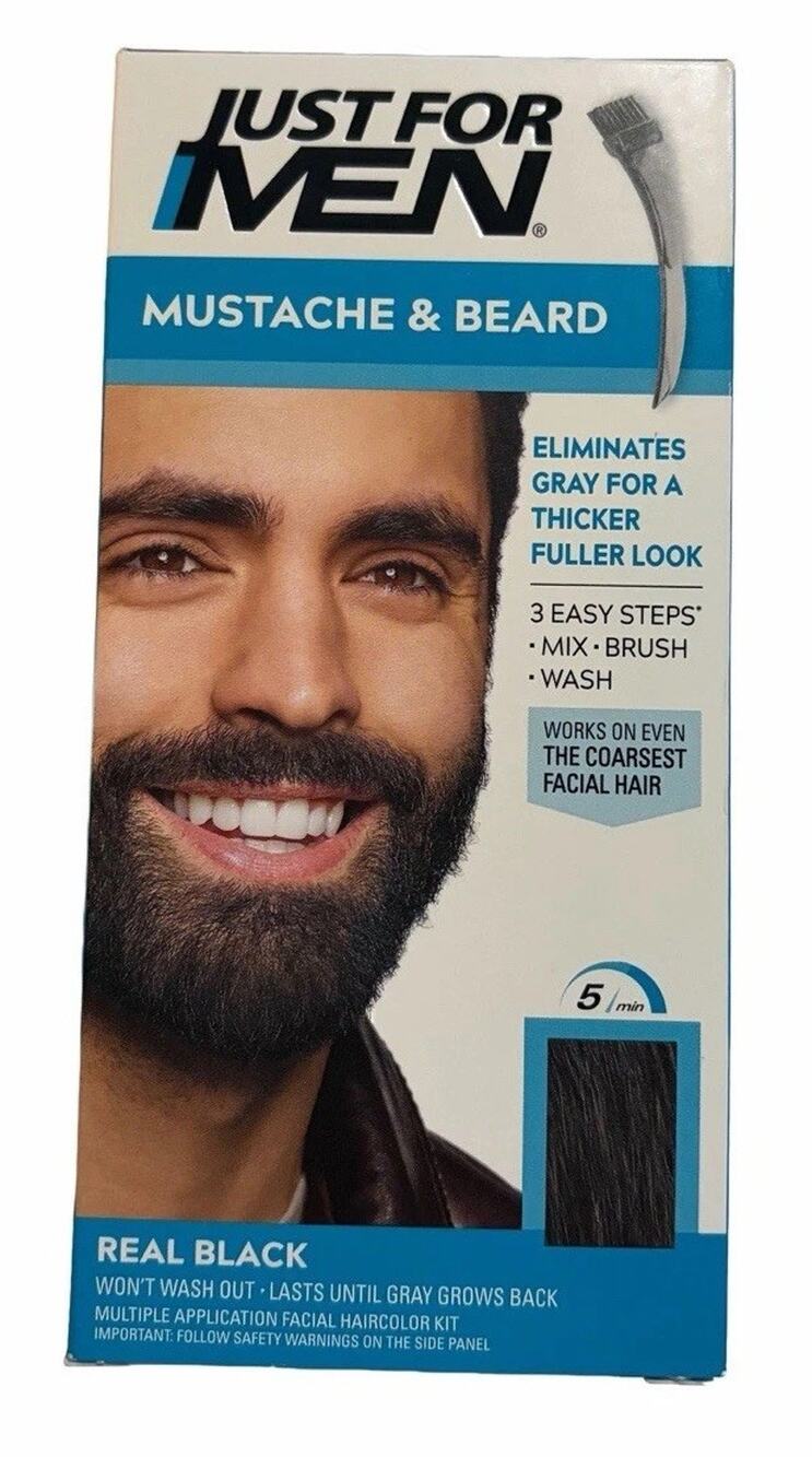 Just For Men Mustache & Beard Hair Color M-55 Real Black Gray Coverage 5 Min New